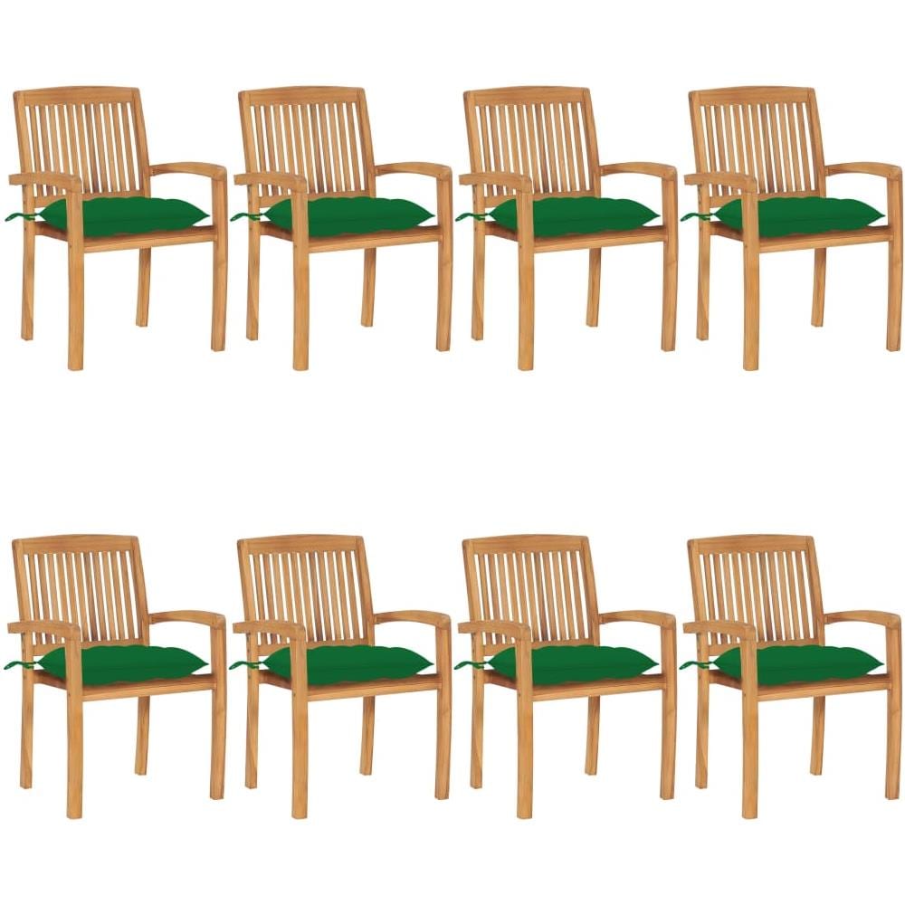 Sedie da Giardino Impilabili 8 pz con Cuscini Massello di Teak - Foto 1