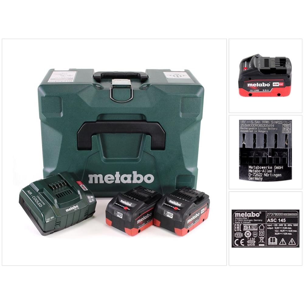 Basis Set Lihd - 2x Batterie Da 5,5 Ah + Caricabatterie Asc 145 + Valigetta Metaloc (685077000) - Foto 1
