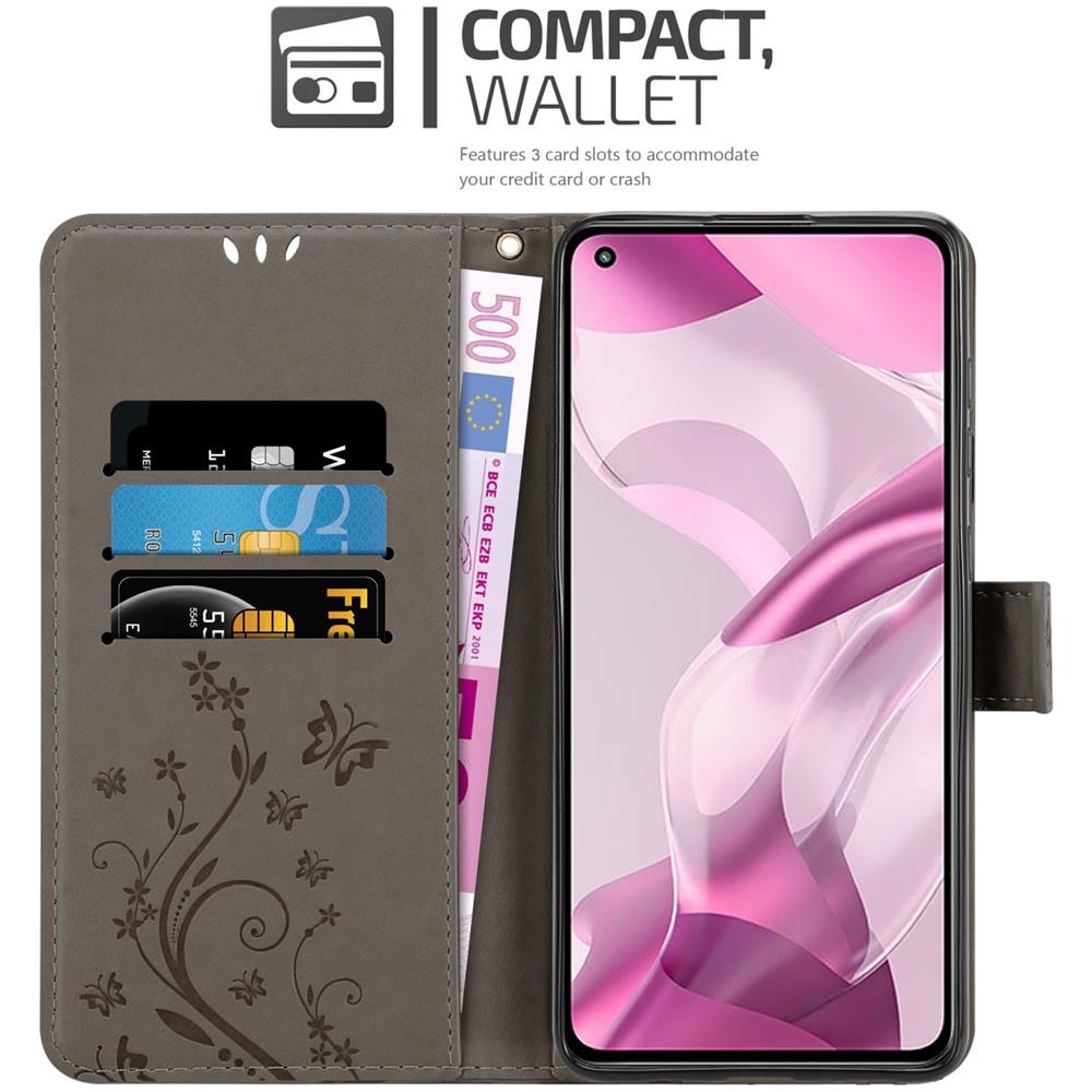 Custodia Compatibile Con Xiaomi Mi 11 Lite (4g / 5g) / 11 Lite Ne In Grigio Fiore - Coperchio Protettivo In Design Floreale Con Chiusura Magnetica, Funzione Stand E Slot Per Carte - Foto 2