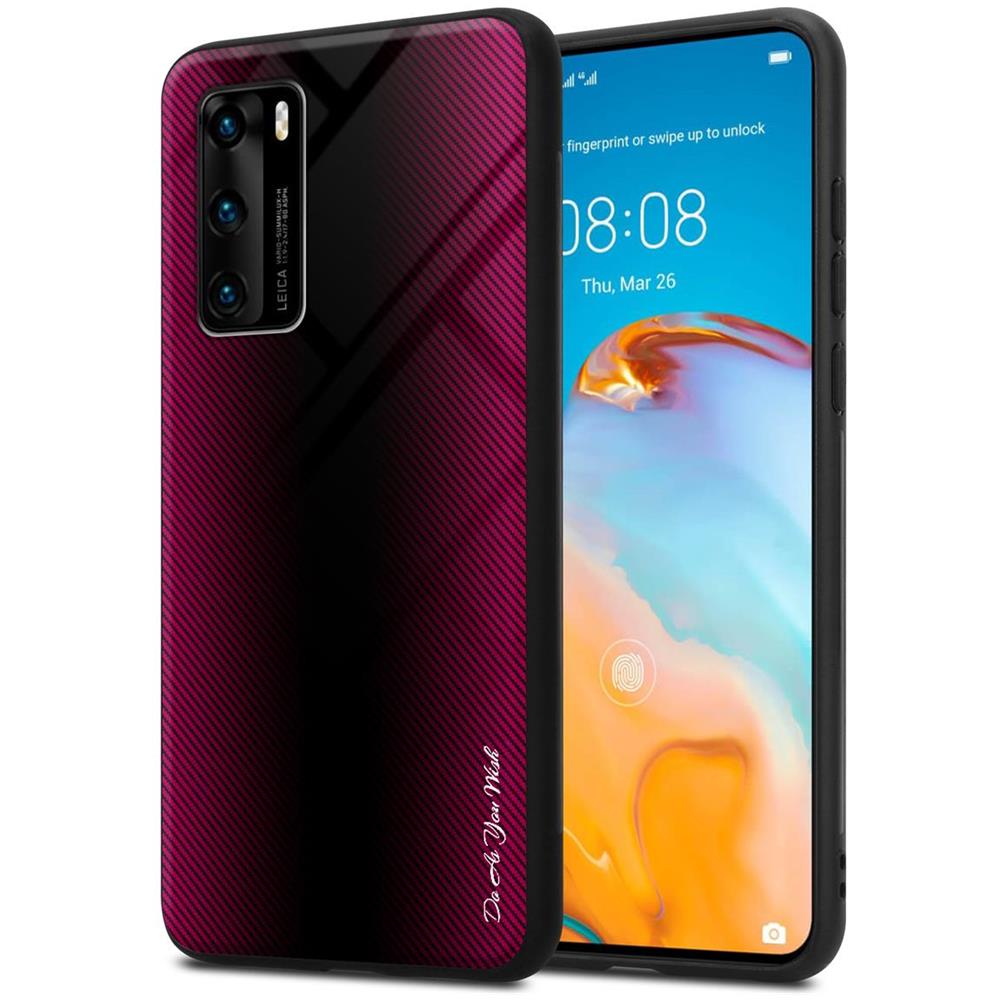 Custodia Compatibile Con Huawei P40 - Ottica A Strisce In Cremisi Rosa - Coperchio Protettivo In Vetro Temperato E Silicone Tpu - Foto 1