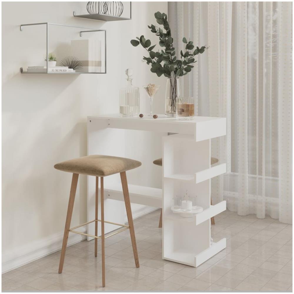 Tavolo da Bar con Ripiani Bianco 100x50x101,5 cm in Truciolato - Foto 3