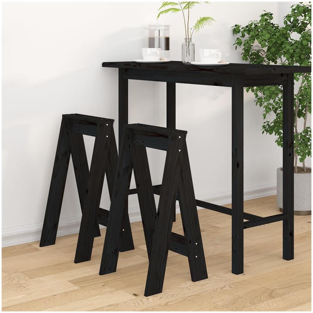 Sgabelli 2 Pz Nero 40x40x75 Cm In Legno Massello Di Pino - Foto 1