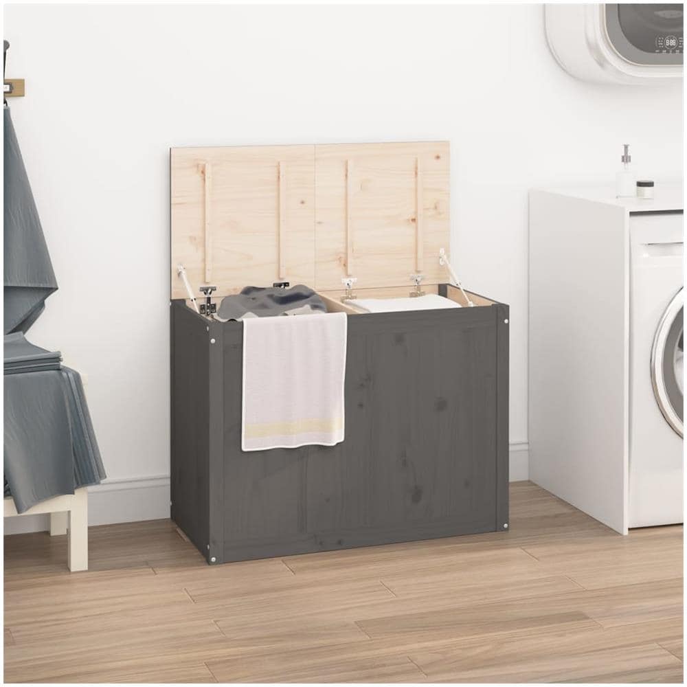 Contenitore Per Bucato Grigio 88,5x44x66 Cm Legno Massello Pino - Foto 1