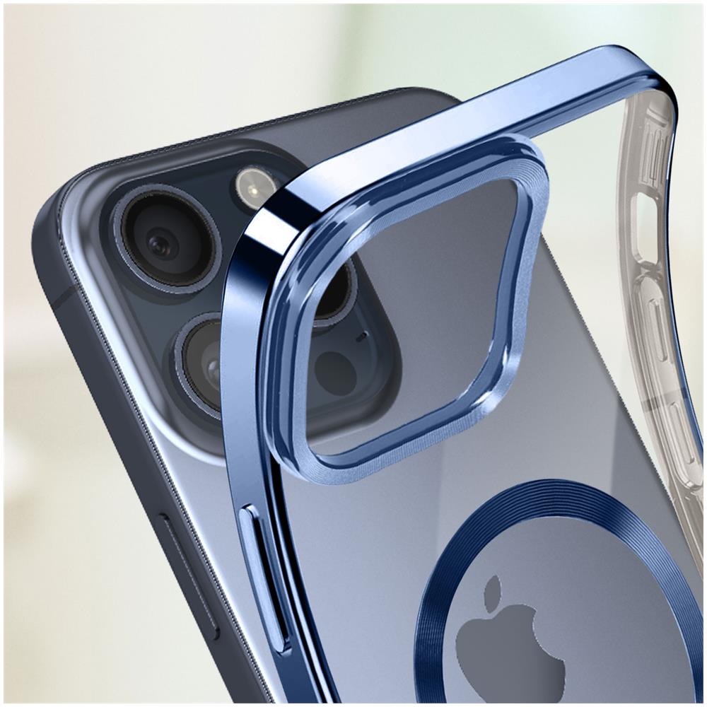 Cover Magsafe Per Iphone 15 Pro Max Silicone Bordo Cromato Blu - Foto 2