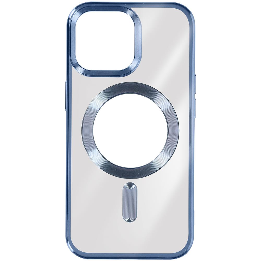 Cover Magsafe Per Iphone 15 Pro Max Silicone Bordo Cromato Blu - Foto 1