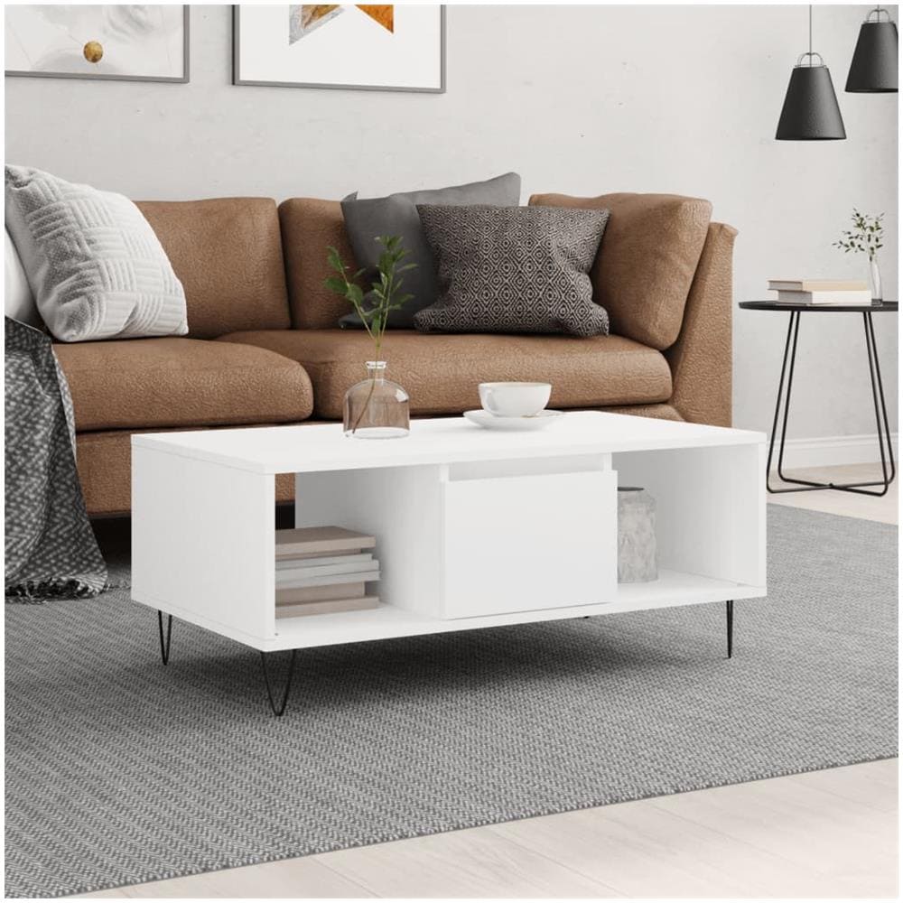 Tavolino Da Salotto Bianco 90x50x36,5 Cm In Legno Multistrato - Foto 1