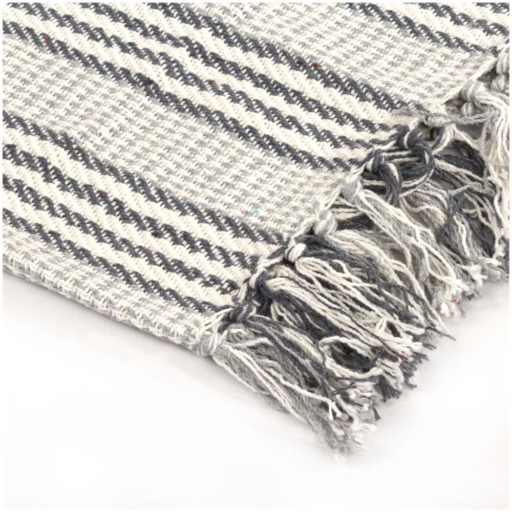 Copriletto in Cotone a Righe 125x150 cm Grigio e Bianco - Foto 6