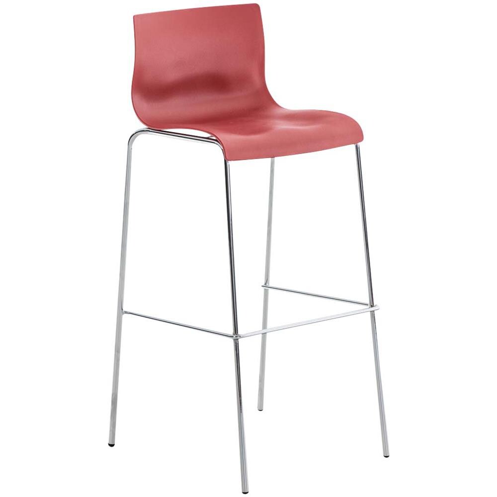 Sgabello Bar Hoover in Polipropilene I Sgabello Alto Design 4 Gambe in Metallo | Sedia Sgabello Impilabile con Schienale I Sgabello Bancone H 76 CM Rosso Base Cromata - Foto 1