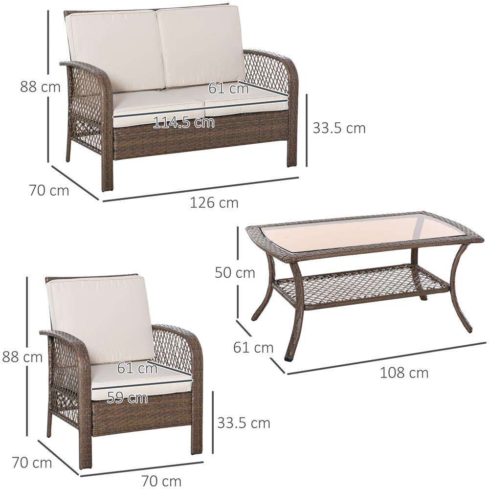 Set Mobili Da Giardino In Pe Rattan Marrone, Set Tavolino, Sedie E Divano Da Esterno 4pz Con Cuscini Imbottiti Cachi - Foto 2