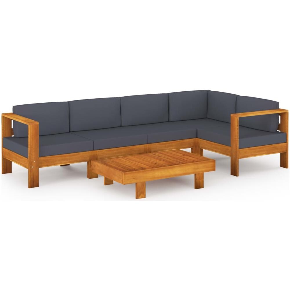 Set Divani Giardino 6 Posti Cuscini Grigi Scuro Massello Acacia - Foto 1