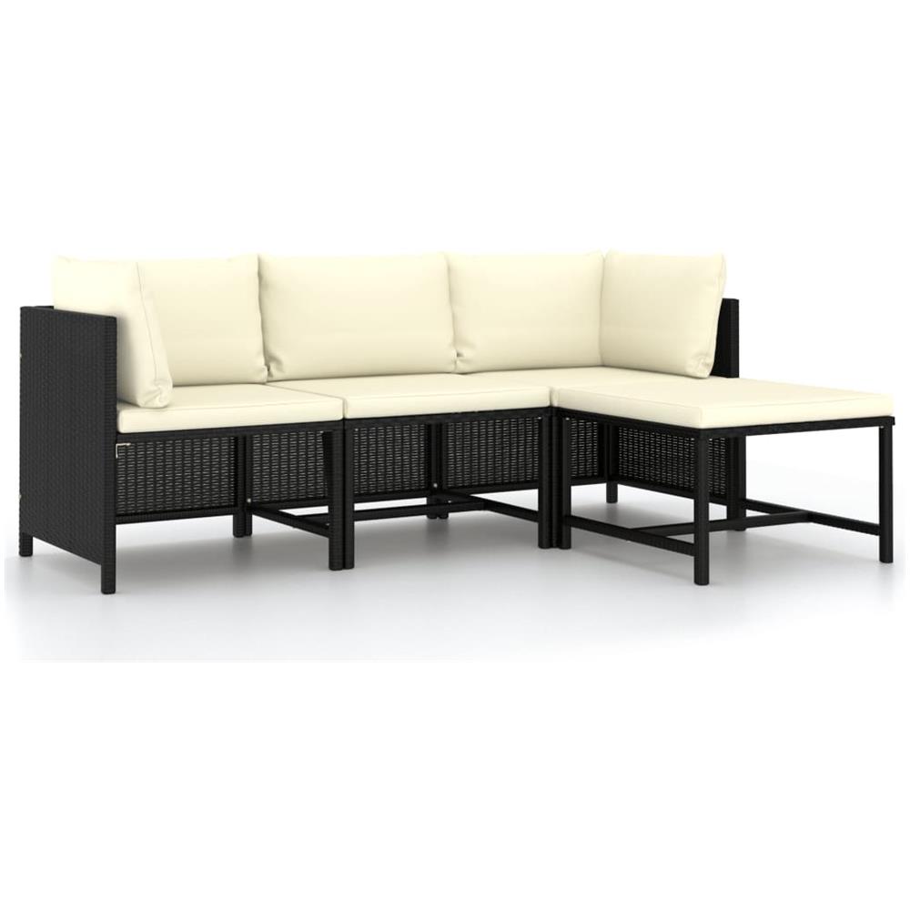 Set Divani da Giardino 4 pz con Cuscini in Polyrattan Nero - Foto 1