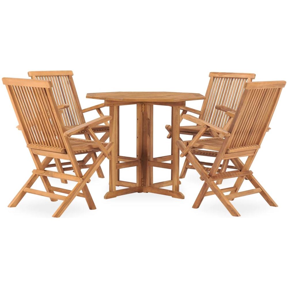 Set Da Pranzo Da Giardino 5 Pz Pieghevole In Massello Di Teak - Foto 2