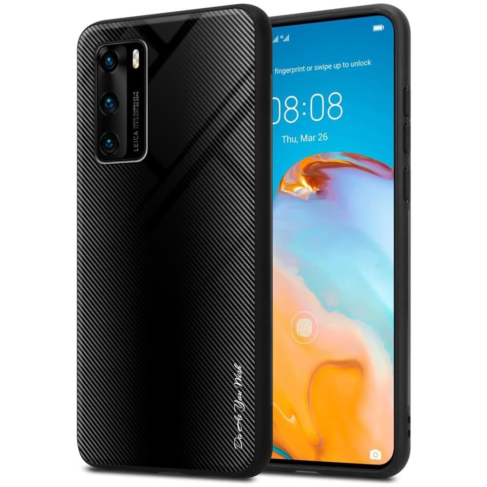 Custodia Compatibile Con Huawei P40 - Ottica A Strisce In Opale Nero - Coperchio Protettivo In Vetro Temperato E Silicone Tpu - Foto 1