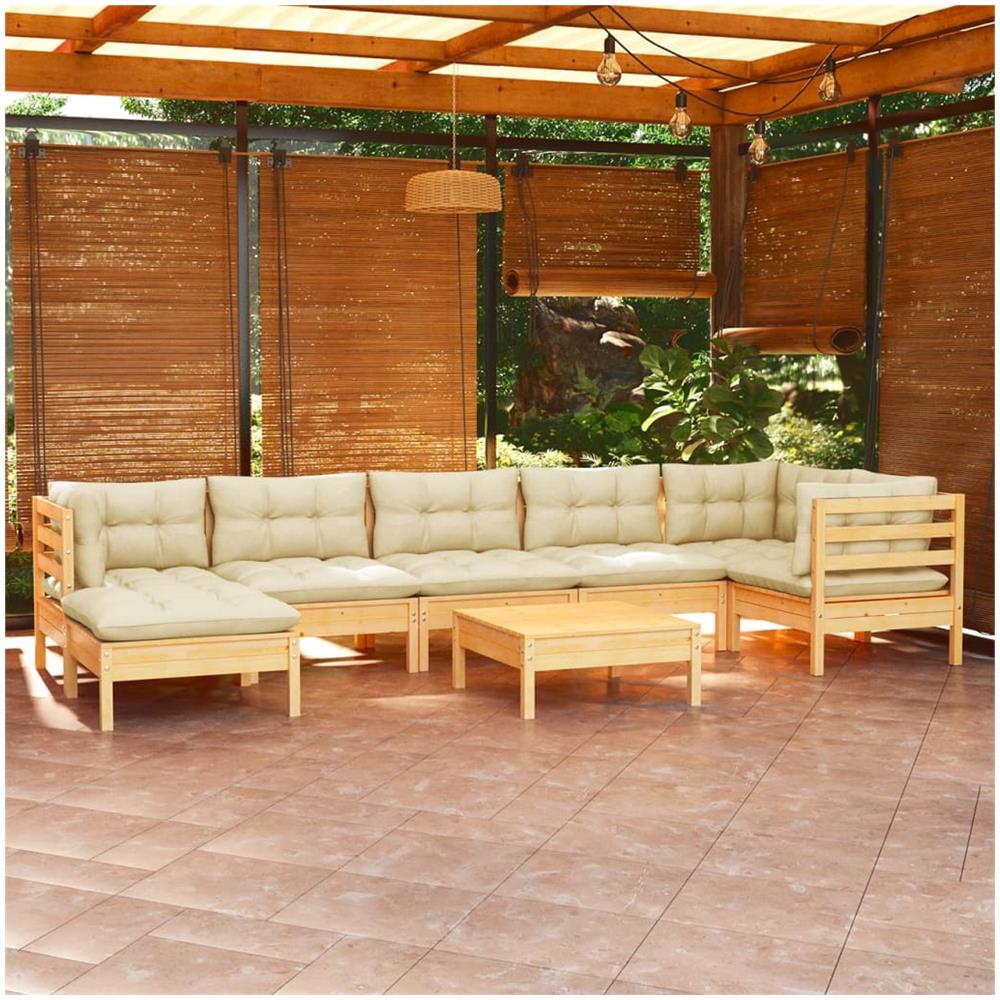 Set Divani Da Giardino 8 Pz Con Cuscini Crema In Massello Di Pino - Foto 1
