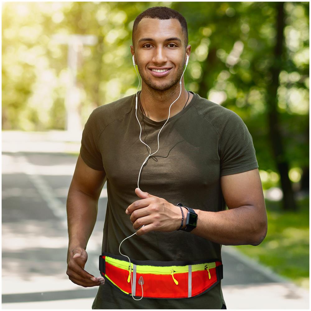 Marsupio Sportivo Regolabile In Vita Chiusura Fibbia Banda Riflettente Arancione - Foto 2