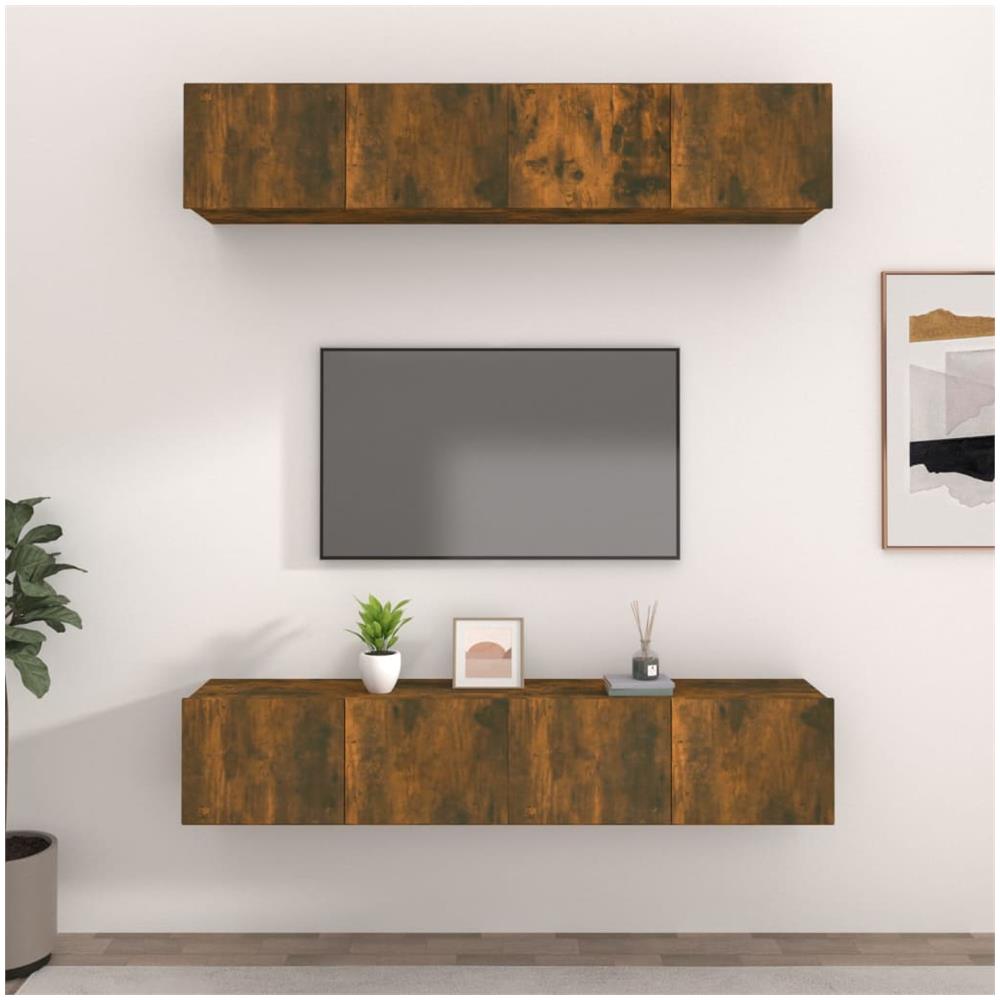 Mobili Tv 4 Pz Rovere Fumo 80x30x30 Cm In Legno Multistrato - Foto 1