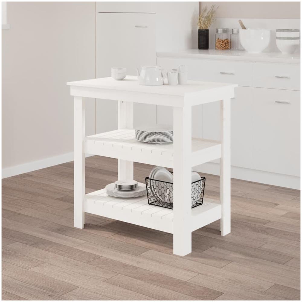 Banco da Lavoro Bianco 78,5x50x80 cm in Legno Massello di Pino - Foto 1