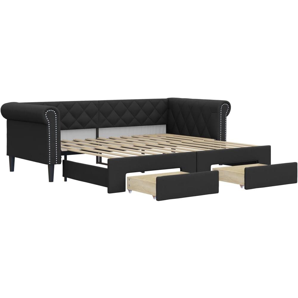 Divano Letto Estraibile Con Cassetti Nero 90x200 Cm Similpelle - Foto 2