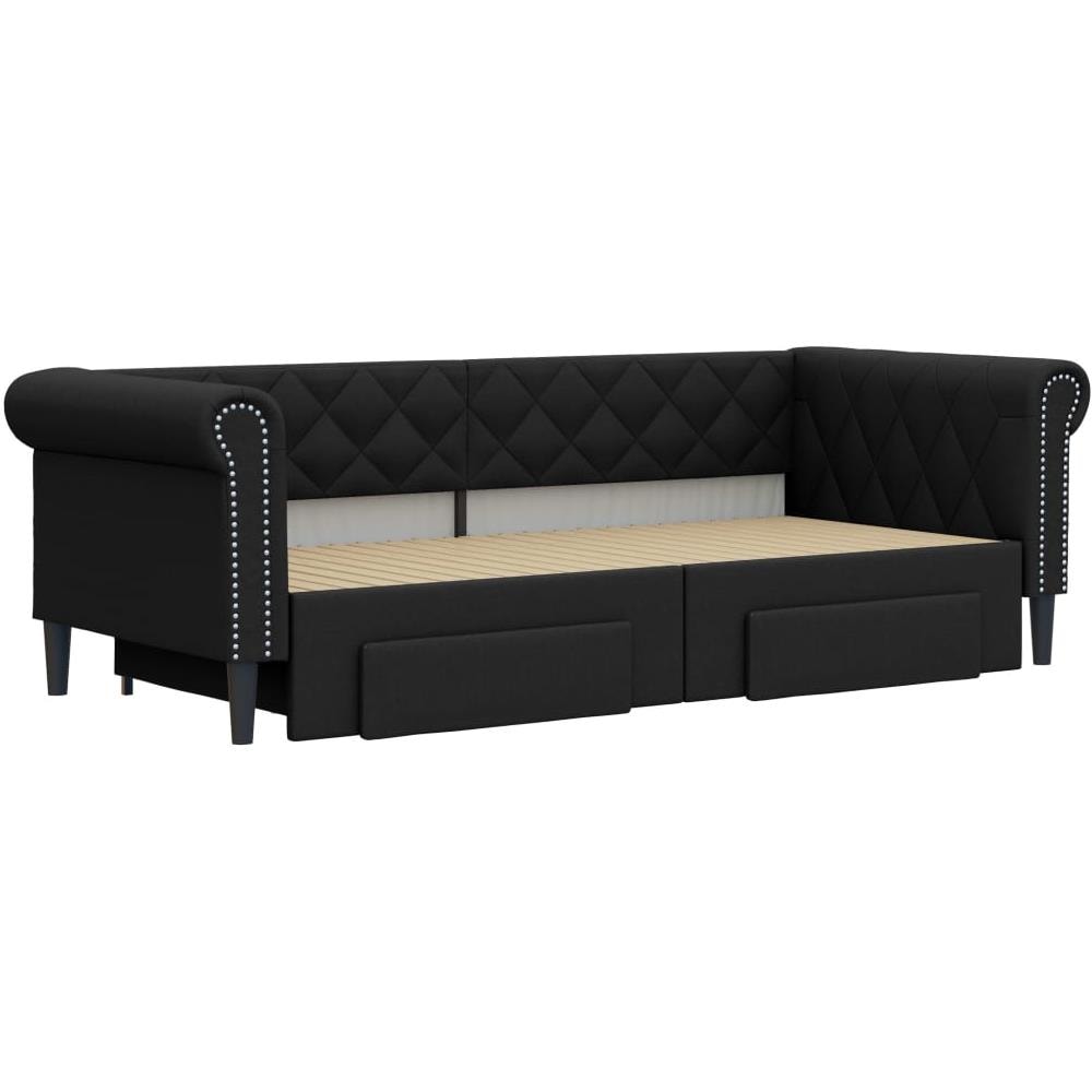 Divano Letto Estraibile Con Cassetti Nero 90x200 Cm Similpelle - Foto 3