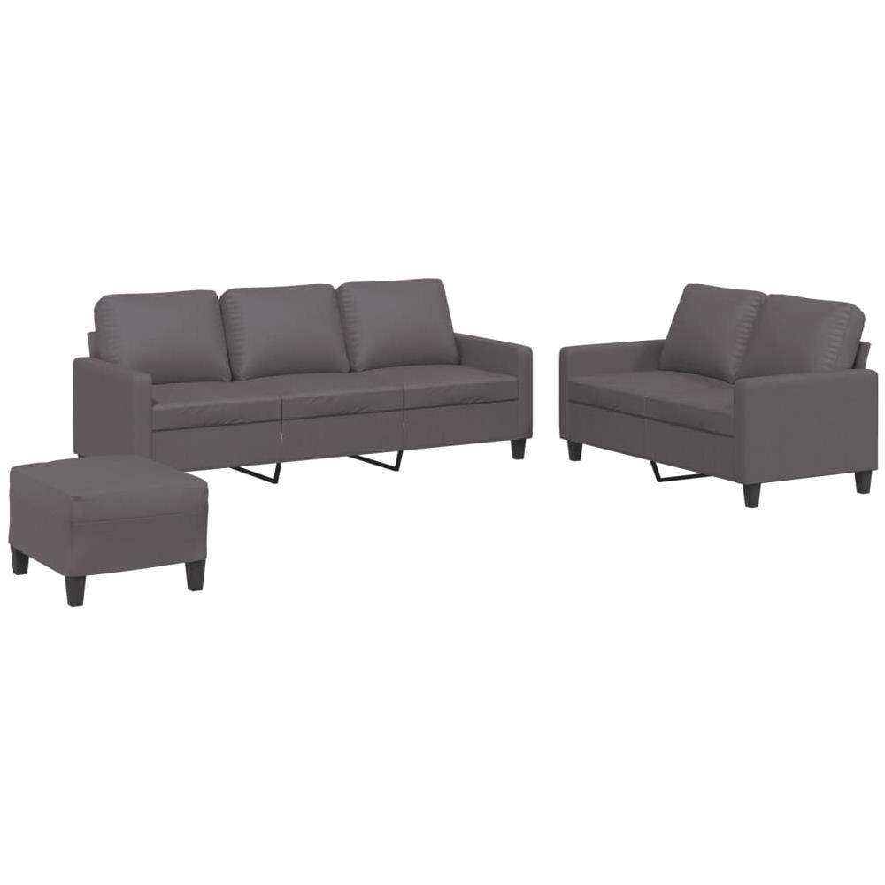 Set Di Divani 3 Pz Con Cuscini Grigio In Similpelle - Foto 2
