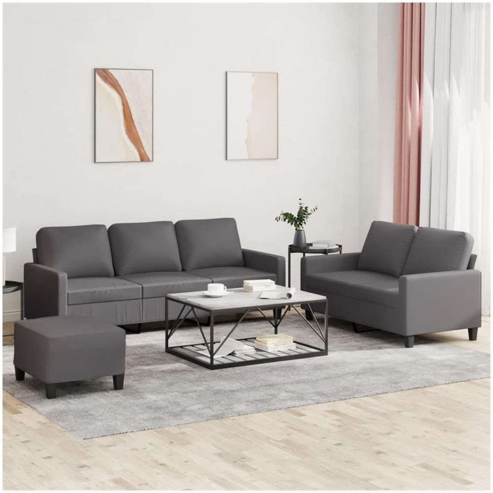 Set Di Divani 3 Pz Con Cuscini Grigio In Similpelle - Foto 1