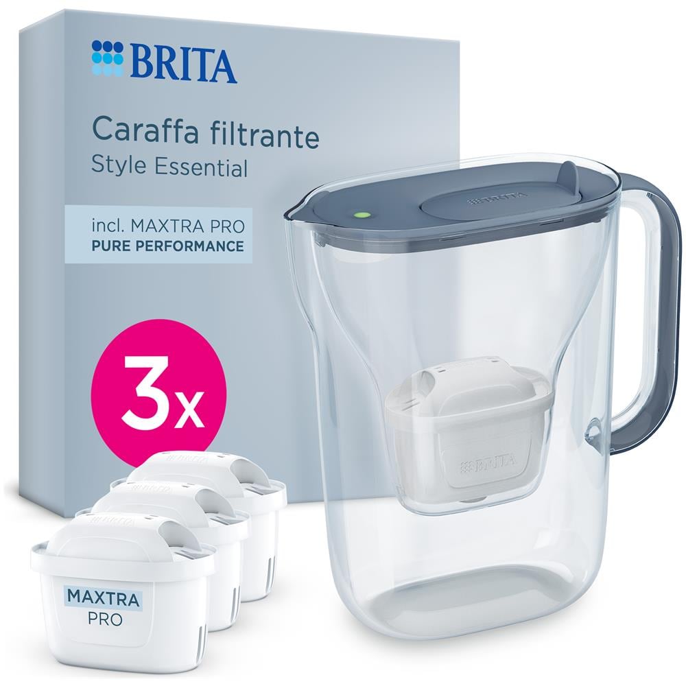 Caraffa filtrante acqua Style Essential Stone Blue (2.4L) incl. 3x filtro MAXTRA PRO PURE PERFORMANCE che riduce cloro, calcare, PFAS e metalli - Adatta alla porta del frigorifero, con indicatore LED - Foto 1