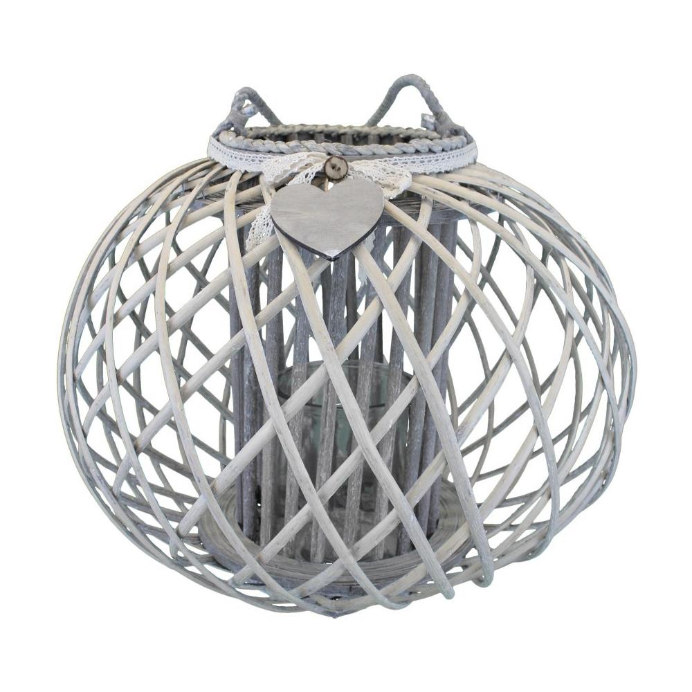 Lanterna In Vimini Grigia Ø 49 X 40 Per Interno E Esterno, Portico, Porta Candela, Porta Fiori, Giardino Decorazioni - Foto 1
