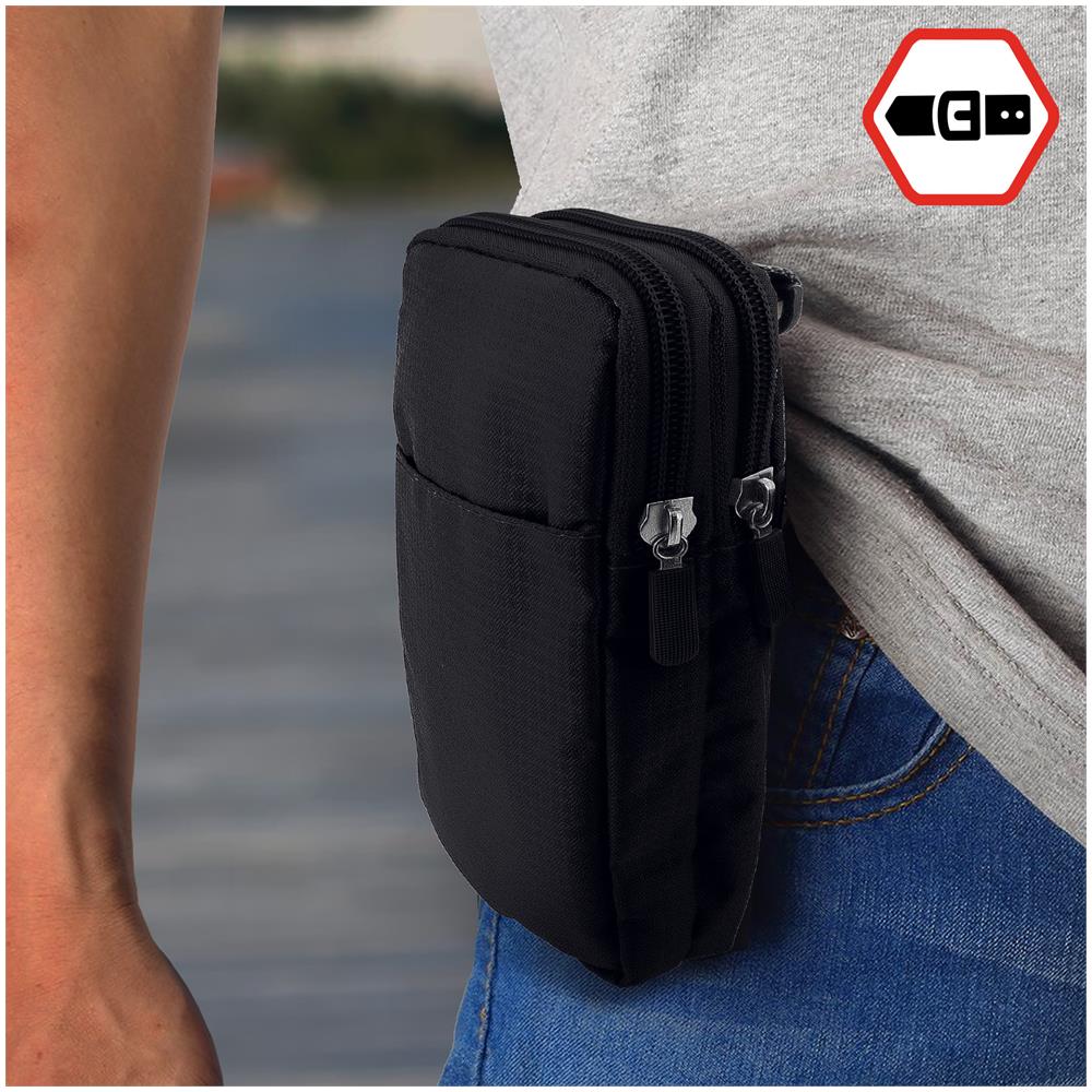 Borsello Cintura Smartphone Passante Cintura Moschettone Tracolla 2 Tasche Nero - Foto 2