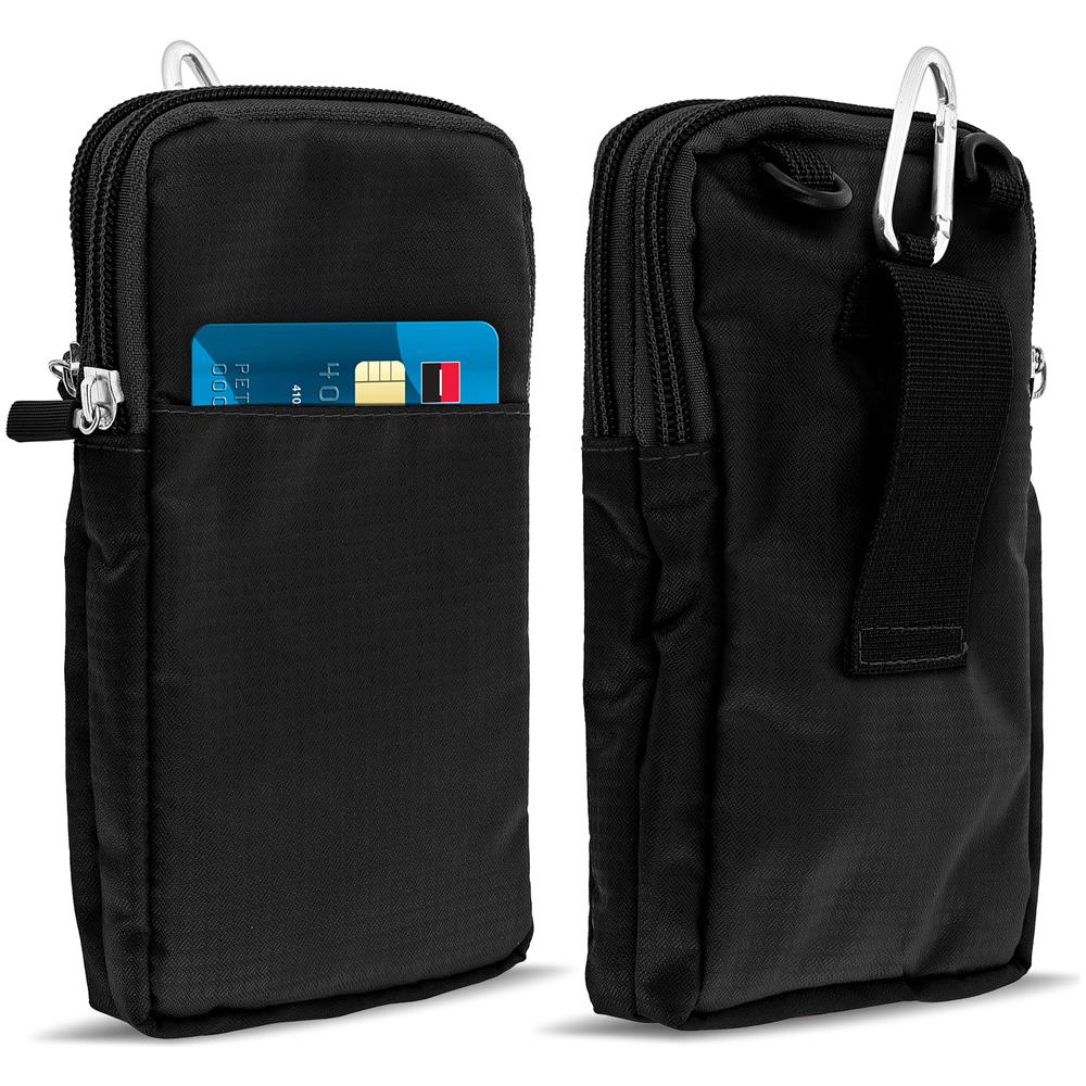 Borsello Cintura Smartphone Passante Cintura Moschettone Tracolla 2 Tasche Nero - Foto 5