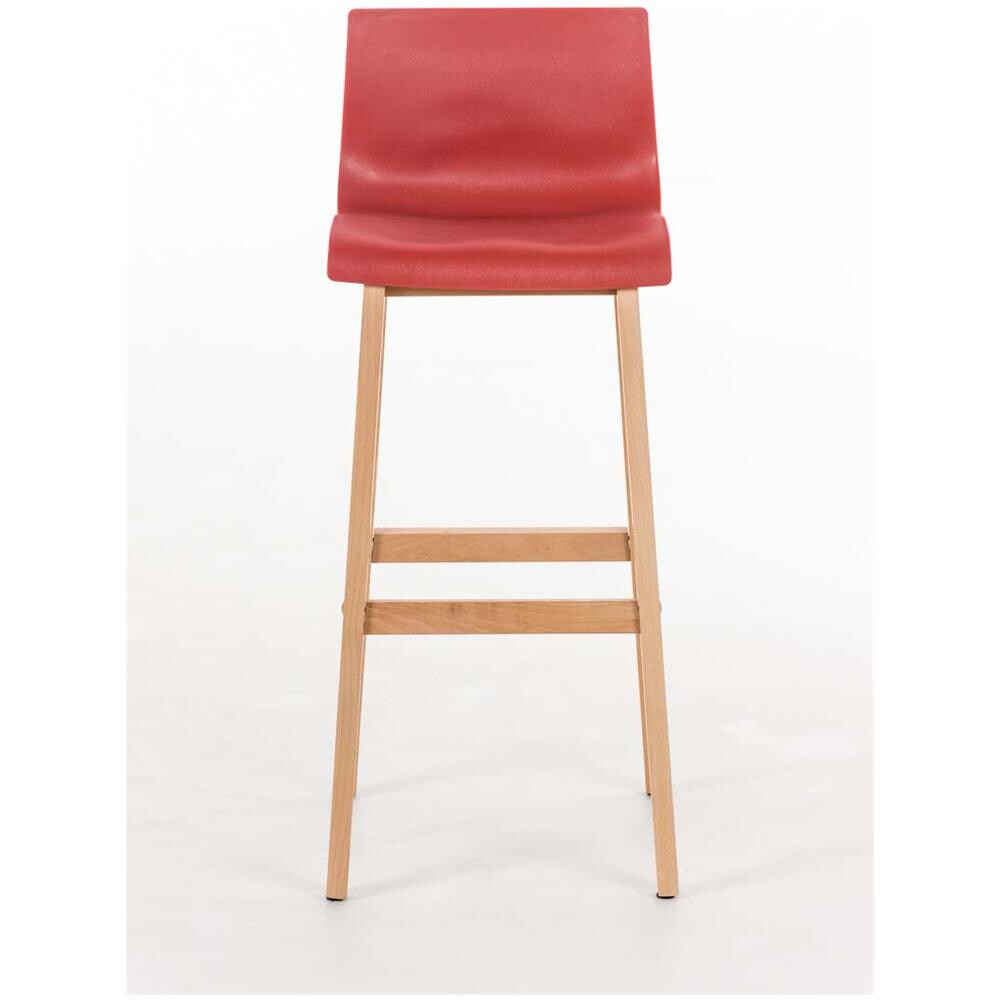 Sgabello Design Hoover in Polipropilene E Legno Naturale I Sgabello Alto Bancone, Alt. 77CM I Sedia Cucina per Penisola con Schienale Rosso - Foto 2