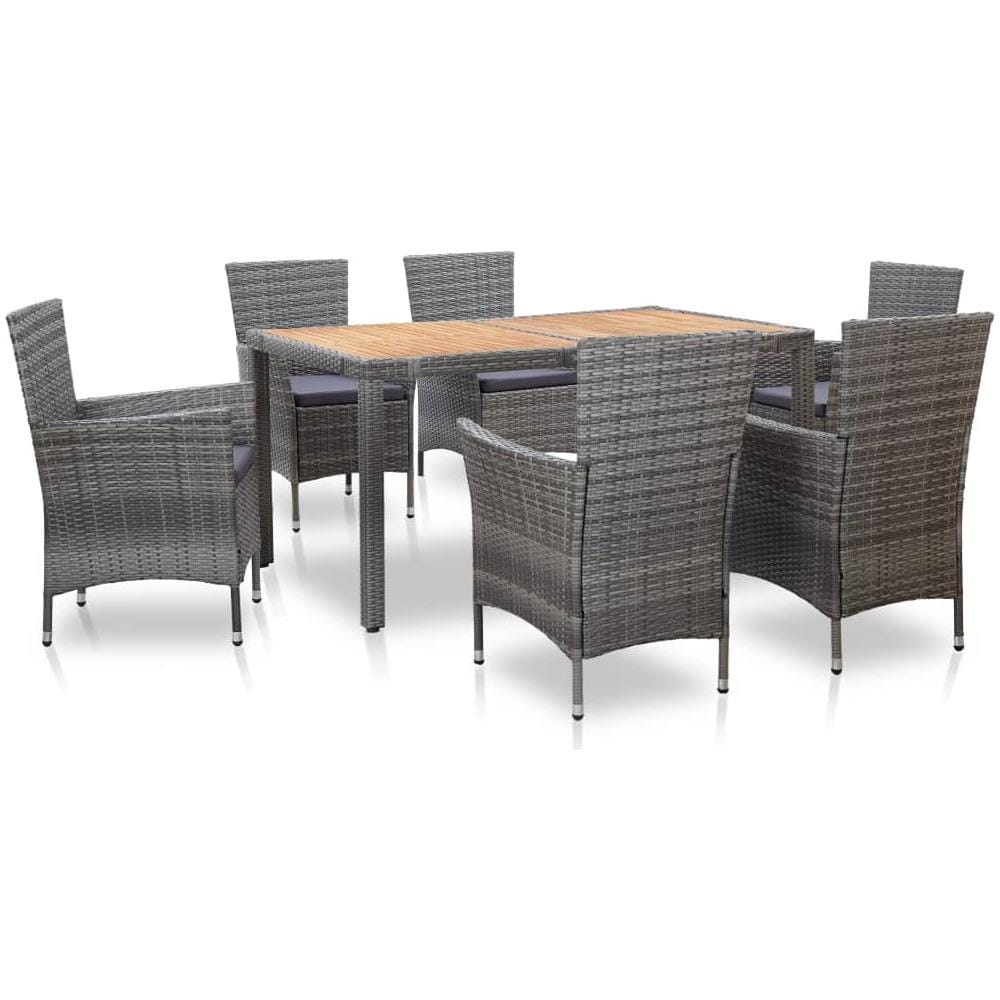 Set Da Pranzo Per Esterni 7 Pz Con Cuscini In Polyrattan Grigio - Foto 1