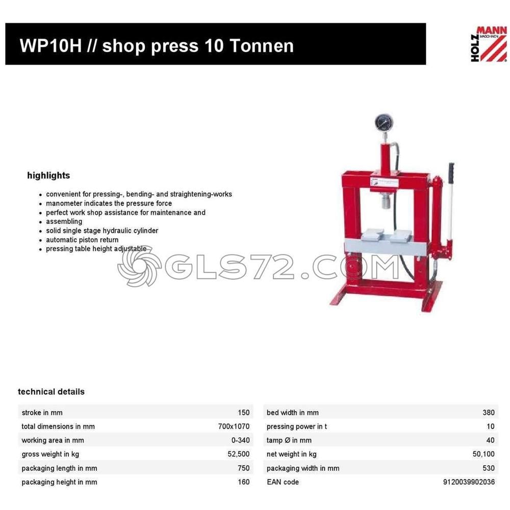 Pressa Idraulica Manuale 10t Da Banco Holzmann Wp10h - Foto 2