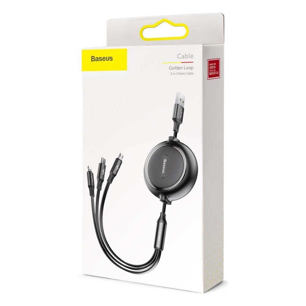 Cavo D'oro Loop 3-in-1 Cavo Dati Usb Per Elastico M + L + T 3.5a, 1,2 M Nero (camlt-jh01)  - Foto 1