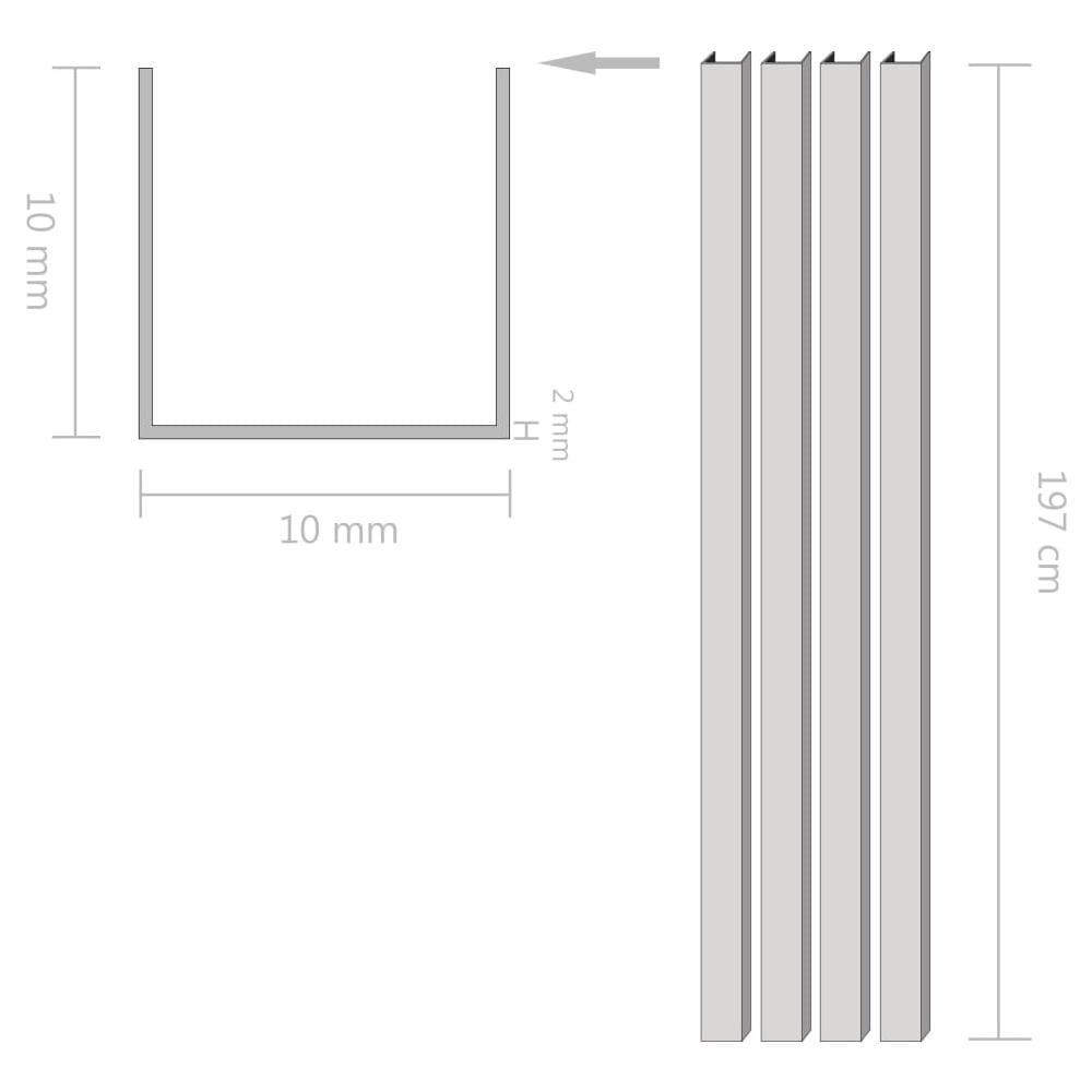 Profili in Alluminio ad U 4 pz 2m 10x10x2mm - Foto 2