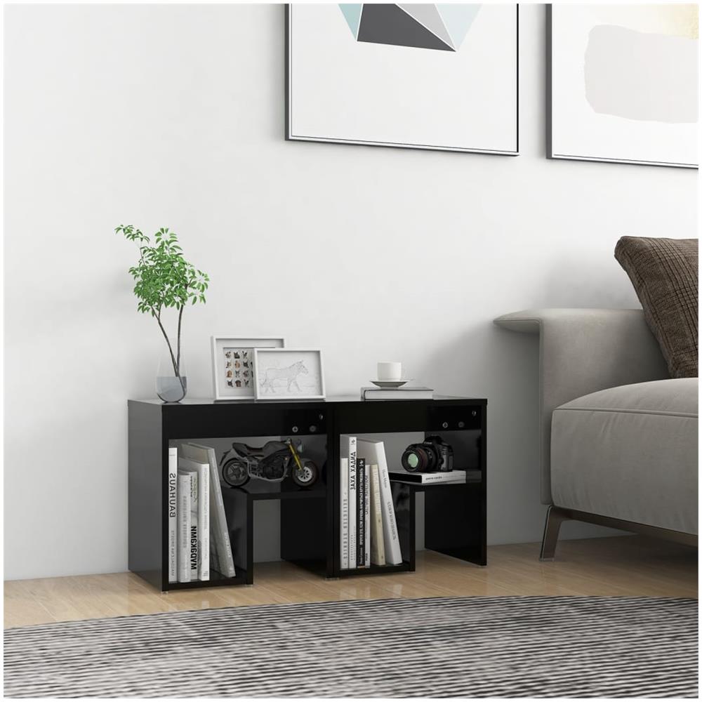 Comodini 2 pz Neri 40x30x40 cm in Legno Multistrato - Foto 1