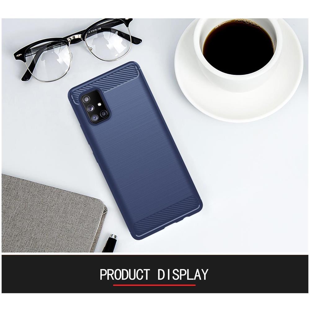 Custodia Compatibile Con Samsung Galaxy A71 4g In Brushed Blu - Coperchio Protettivo In Silicone Tpu Flessibile In Look Acciaio Inossidabile-fibra Di Carbonio - Foto 7