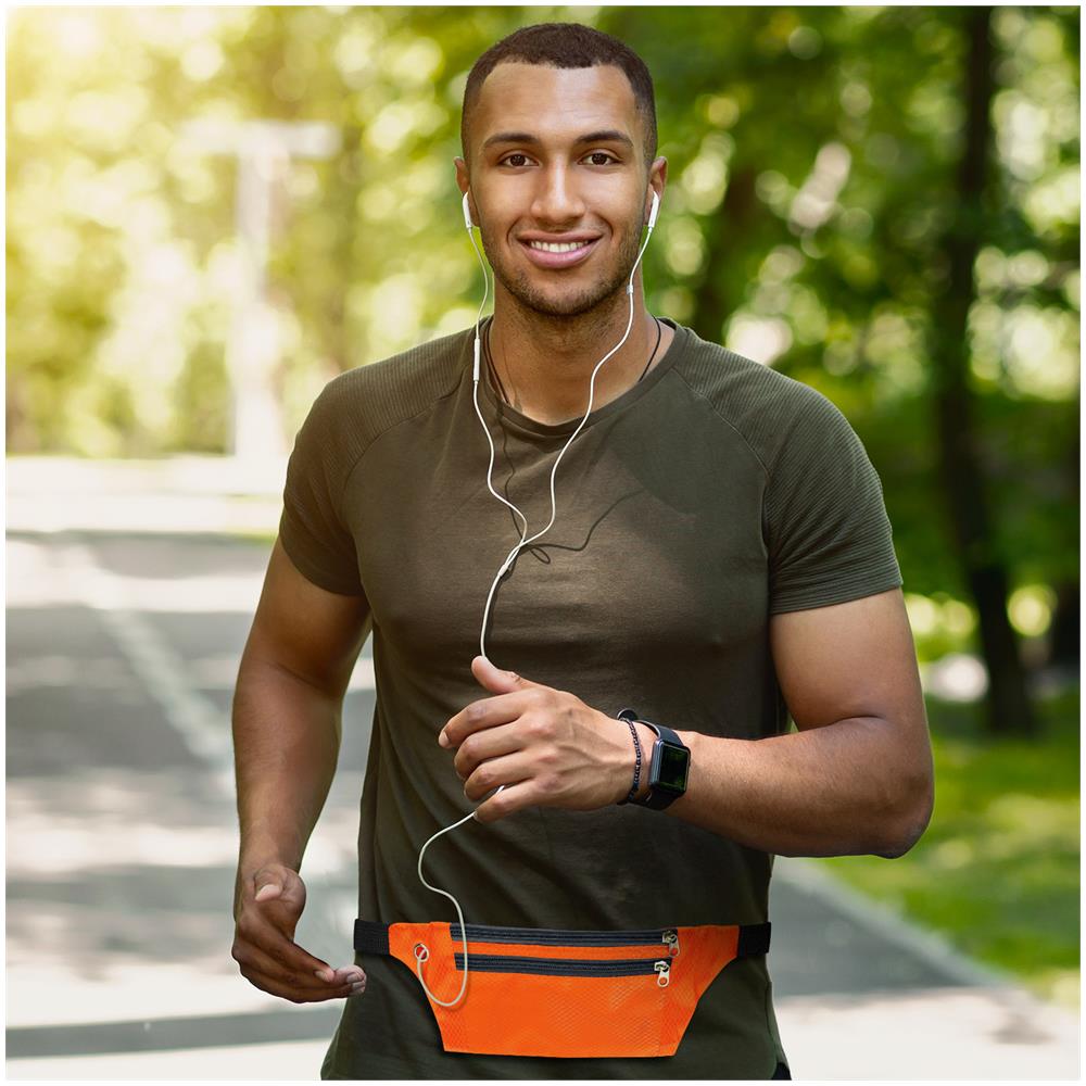 Marsupio Sportivo Multitasche Cerniera Bande Riflettenti Regolabile Arancione - Foto 5