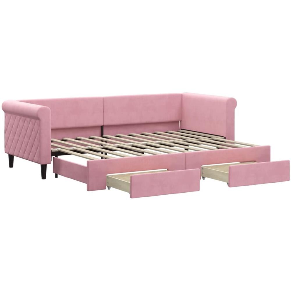 Divano Letto Estraibile Con Cassetti Rosa 80x200 Cm Velluto - Foto 2