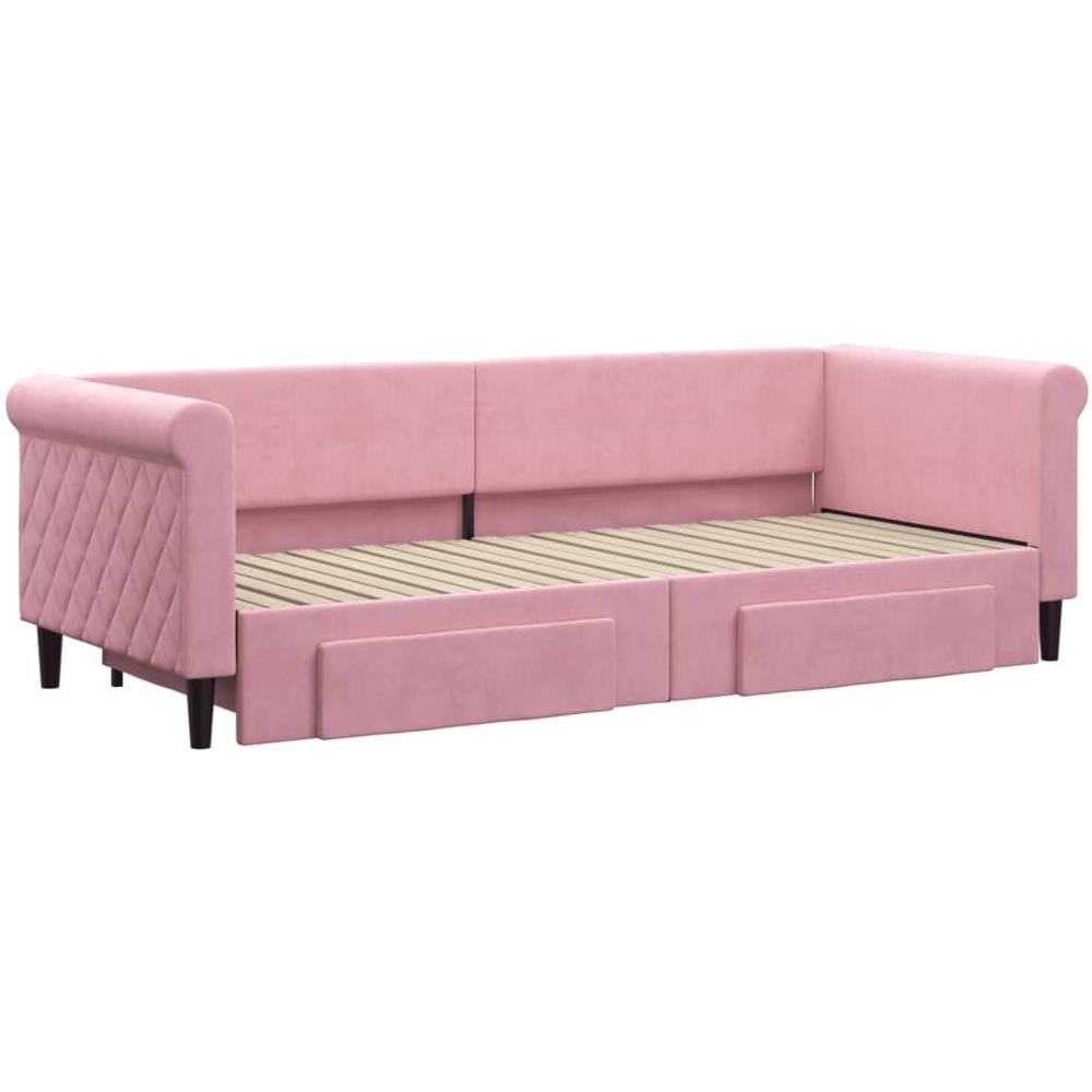 Divano Letto Estraibile Con Cassetti Rosa 80x200 Cm Velluto - Foto 3
