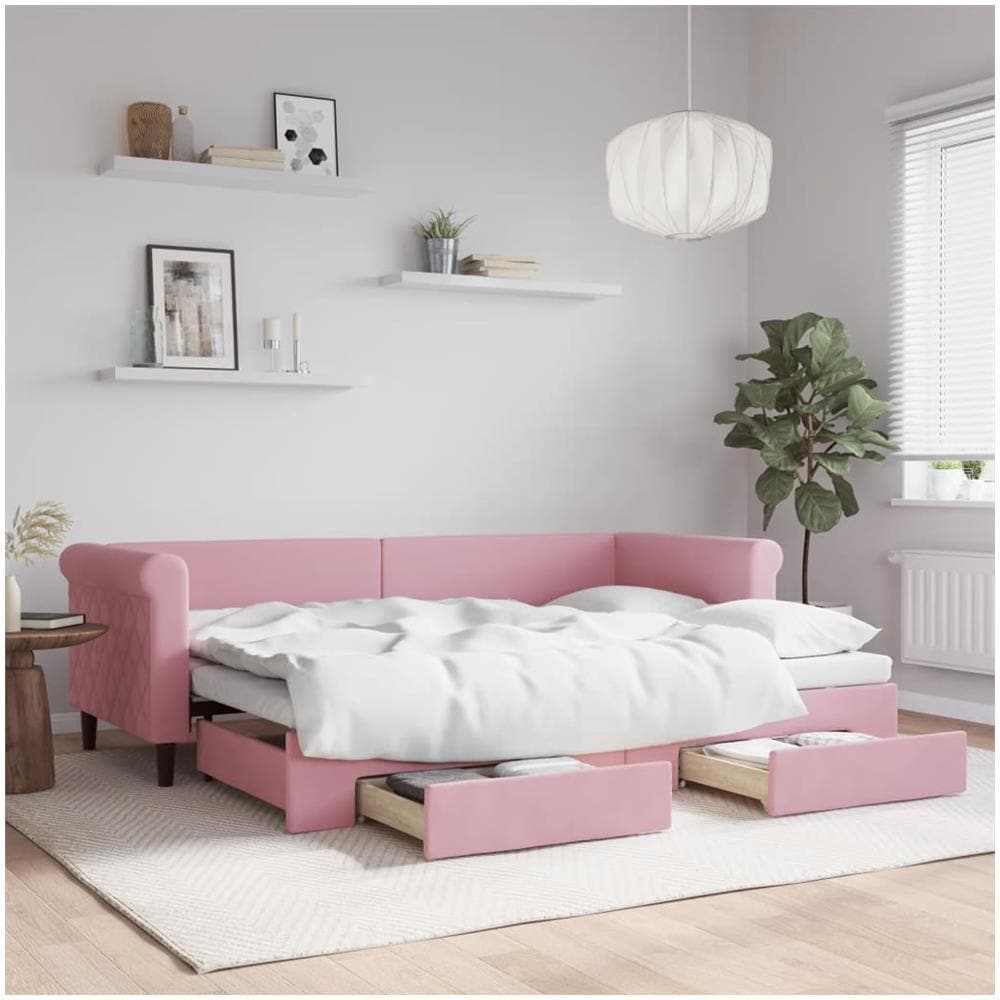 Divano Letto Estraibile Con Cassetti Rosa 80x200 Cm Velluto - Foto 1