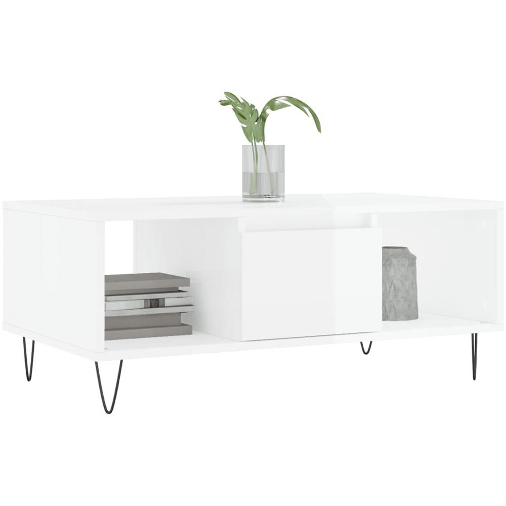 Tavolino Salotto Bianco Lucido 90x50x36,5 Cm Legno Multistrato - Foto 3