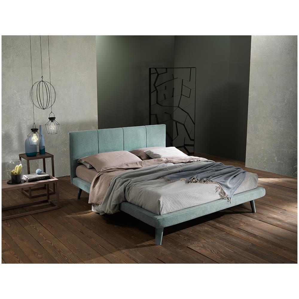 Letto Matrimoniale, Modello Dundee Un'aspetto Pieno Di Personalita, Rete Da 160x190 Cm Con Doghe In Legno, Piedini In Legno, Tessuto Giroletto Sfoderabile, Made In Italy - Foto 2