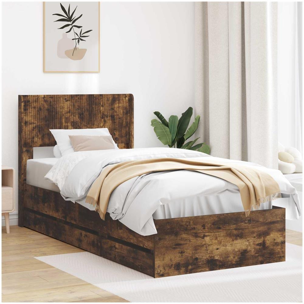 Struttura del letto con stoccaggio e testata Rovere Fumo - Foto 1