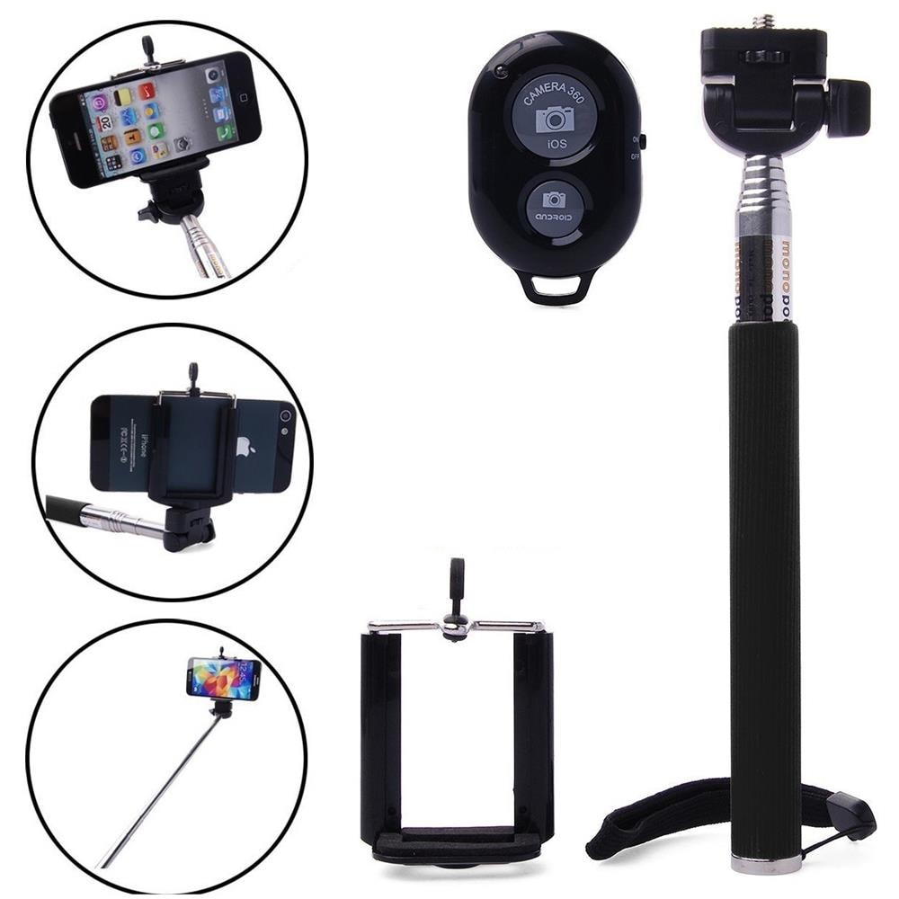 Monopiede Allungabile Palo Estensibile + Wireless Bluetooth Selfie Telecomando Scatto Remoto + Phone Support Universale - Foto 1