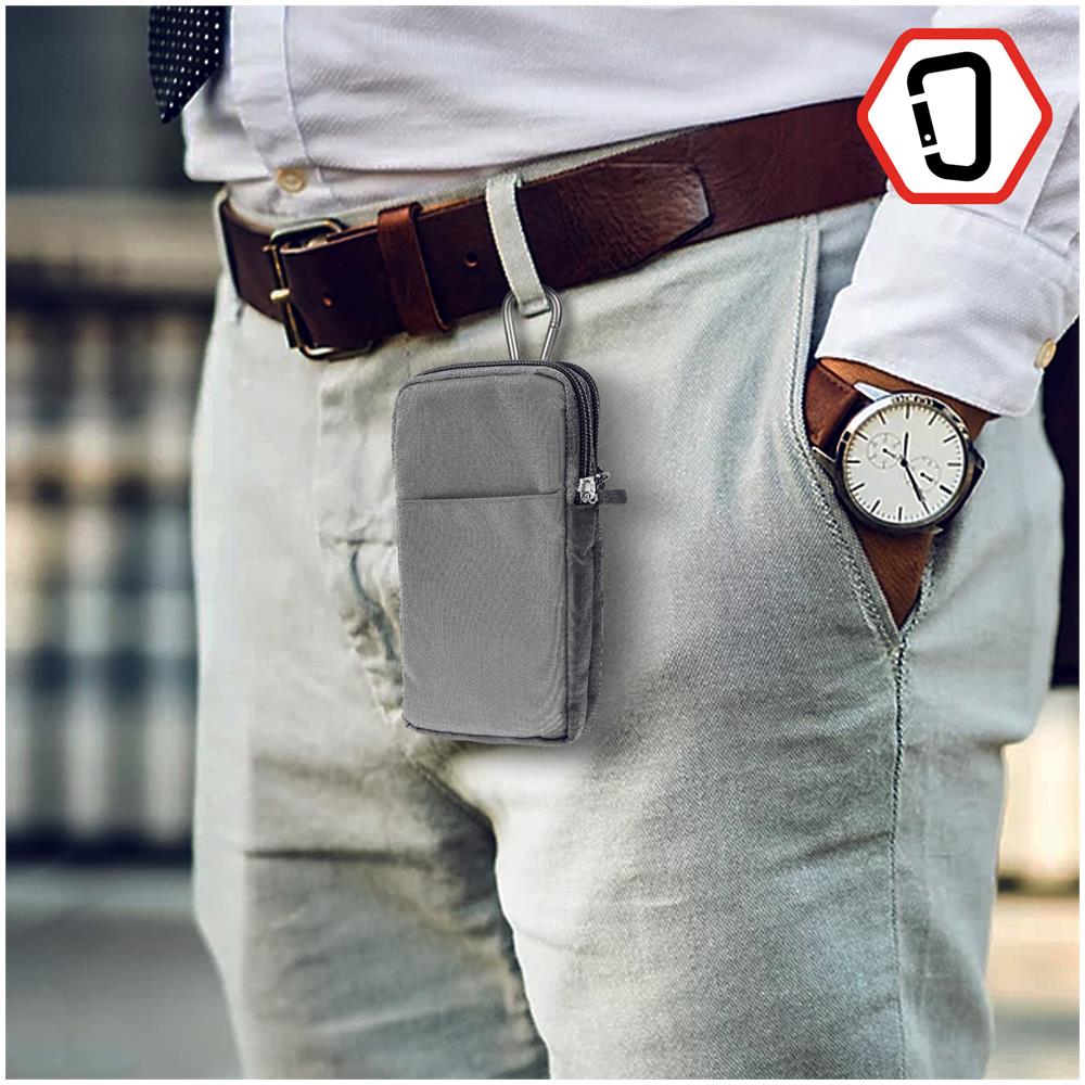 Borsello Cintura Smartphone Passante Per Moschettone Tracolla 2 Tasche Argento - Foto 2