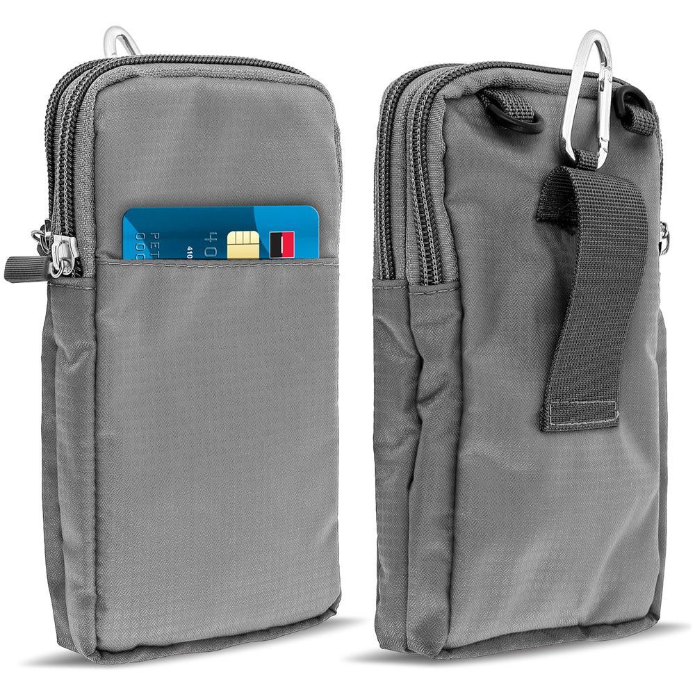 Borsello Cintura Smartphone Passante Per Moschettone Tracolla 2 Tasche Argento - Foto 5