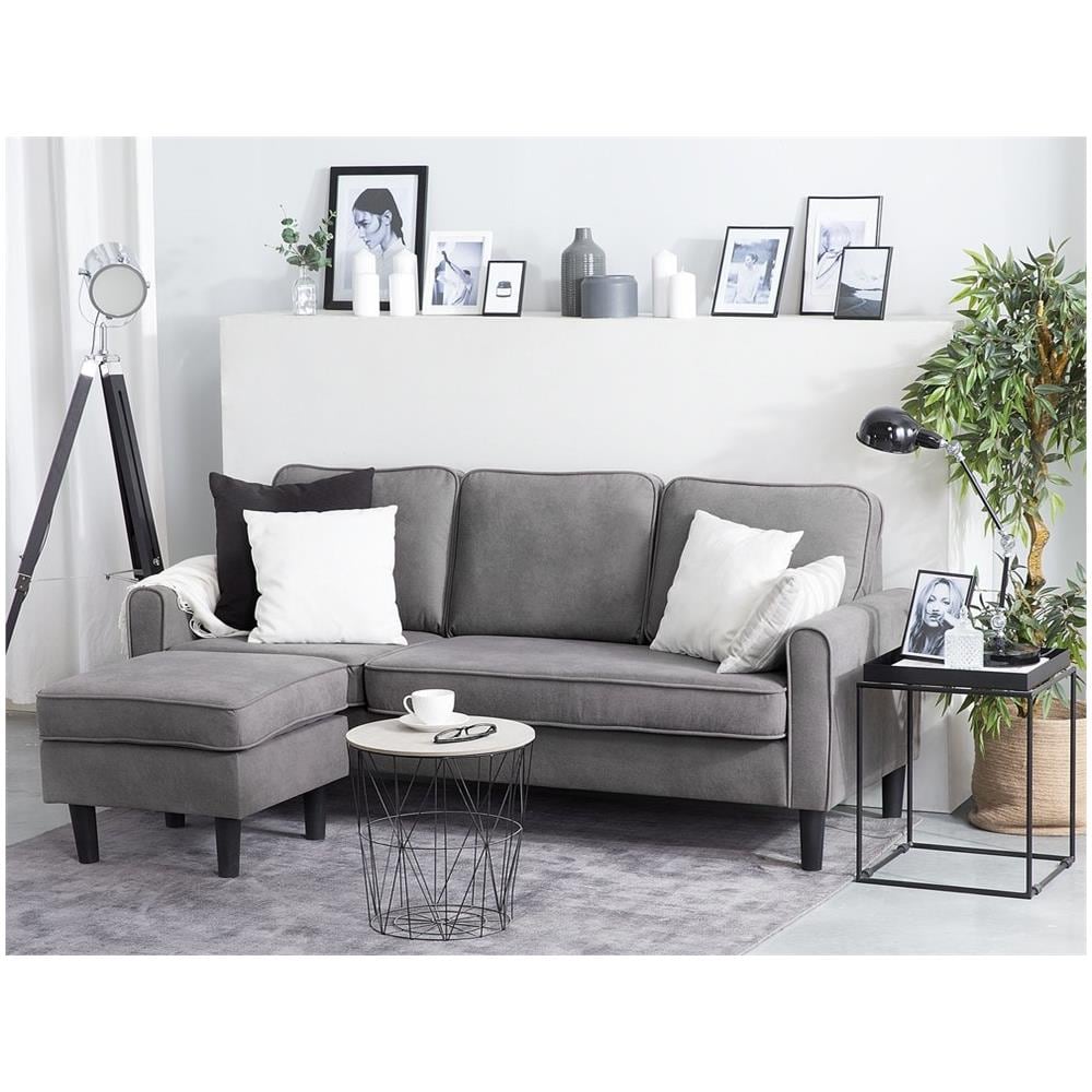 Divano In Tessuto Con Ottomana Grigio Chiaro Avesta - Foto 2