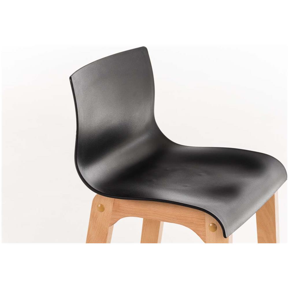 Sgabello Design Hoover in Polipropilene E Legno Naturale I Sgabello Alto Bancone, Alt. 77CM I Sedia Cucina per Penisola con Schienale Nero - Foto 5