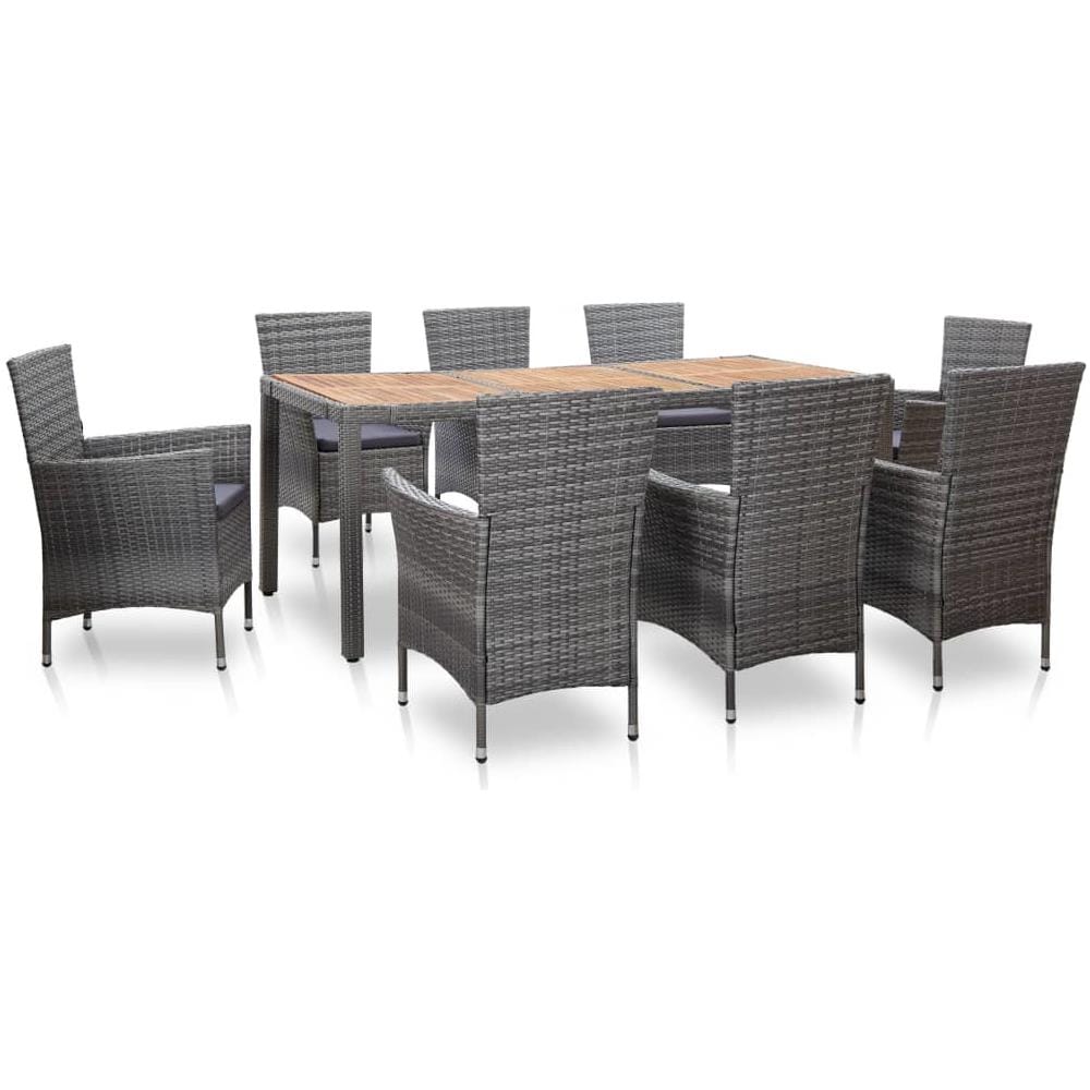 Set Da Pranzo Da Giardino 9 Pz Con Cuscini In Polyrattan Grigio - Foto 1