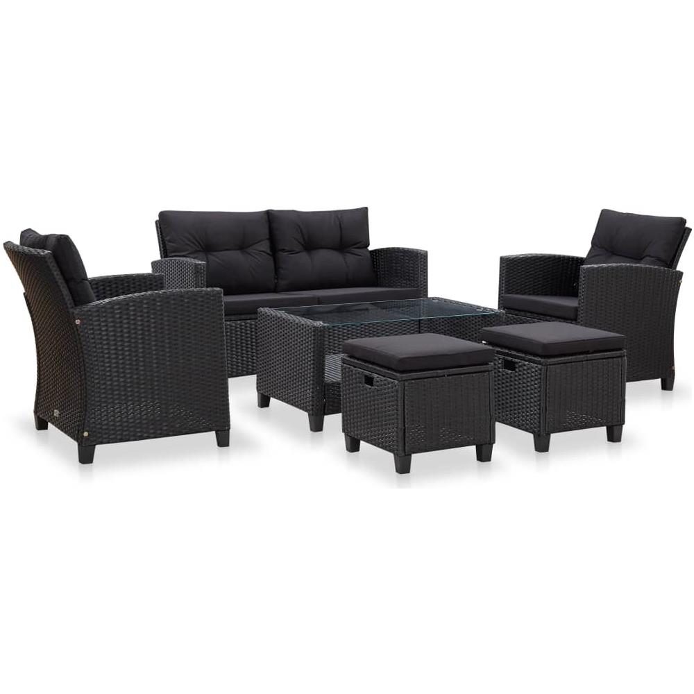 Set Divani da Giardino 6 pz con Cuscini in Polyrattan Nero - Foto 1